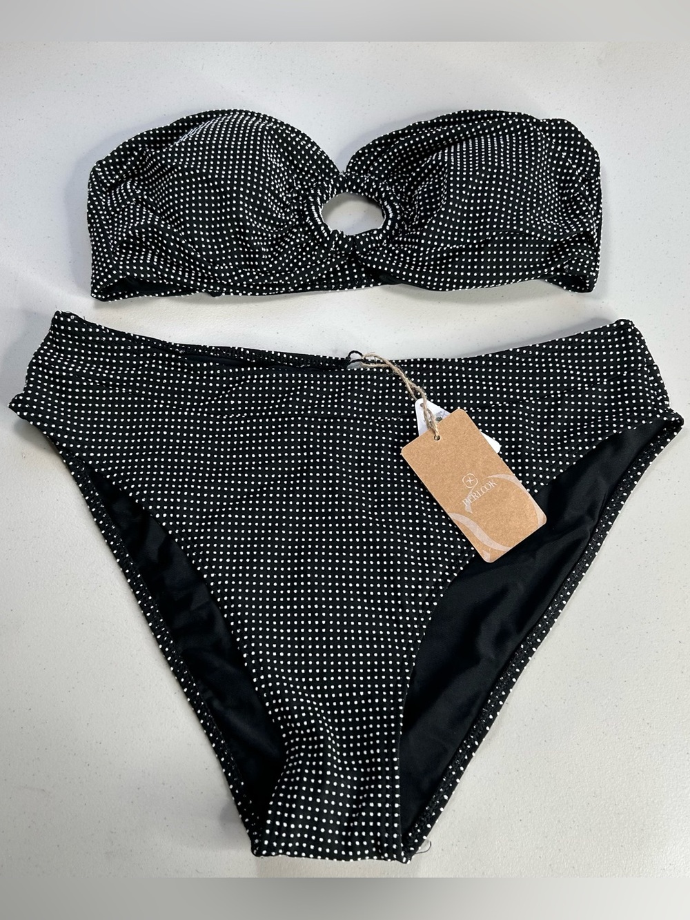 Berlook Bikini Set XL Black Polka Dot Strapless High Waisted Swimsuit New